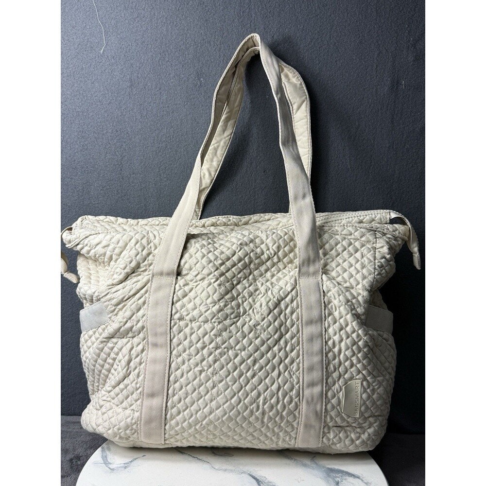 Bagsmart Quilted Travel Tote Bag Beige Large Carry On Shoulder Weekender Duffel